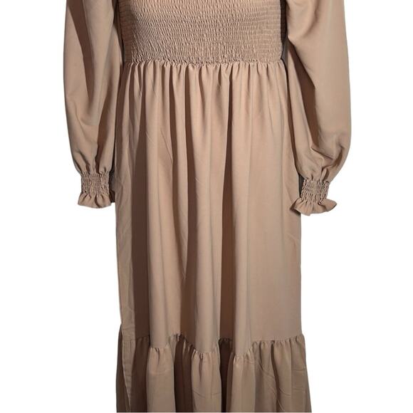 Khaki Boho Festival Maxi Dress Square Neck Ruffle Hem Size Large - Picture 7 of 14